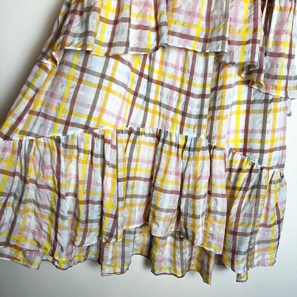 Cinq A Sept Astor Dress Pink Cream Yellow Plaid Ruffle Tiered NWT Sz 8 New - Picture 7 of 15